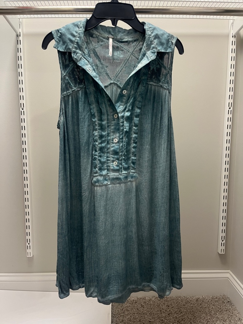 Sleeveless Collared Long Tunic Top - Teal Green